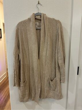 St. John’s Bay Oatmeal Cotton Cardigan with Square Pockets, Size 1X